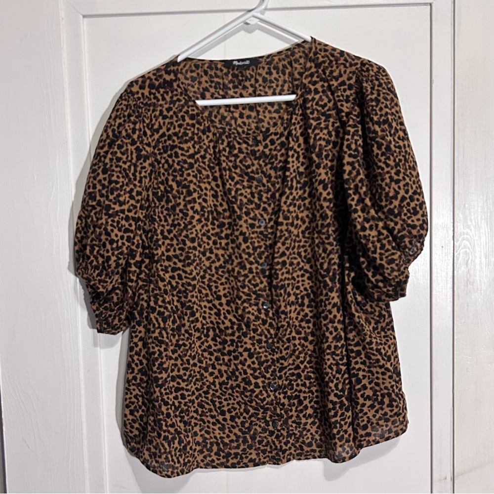 Madewell Leopard Top Shirt Plus Size 2X Half Puff… - image 1